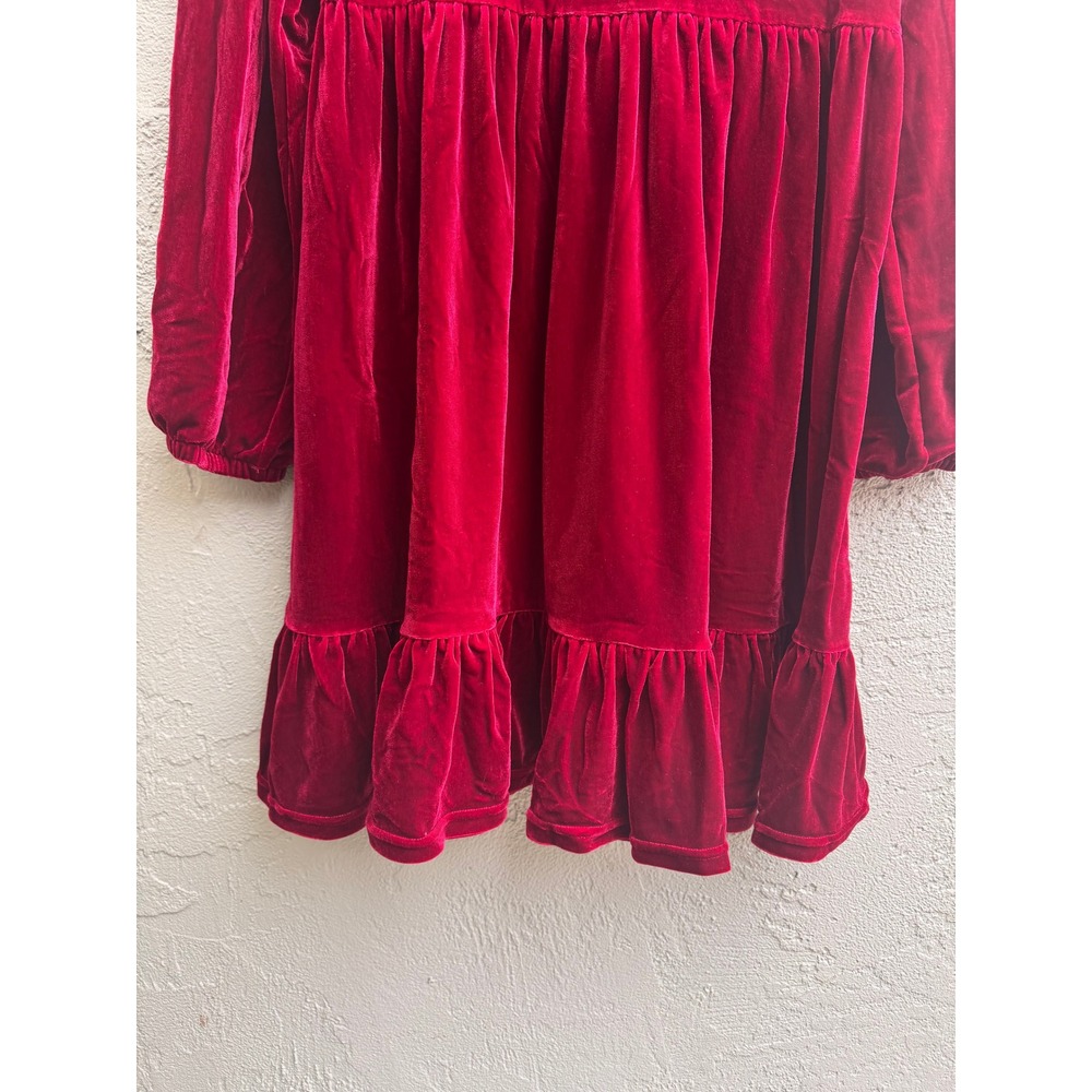 Halara NEW Red Plush Velvet Ruffle Babydoll Mini Dress XL Party Whimsigoth Glam - Picture 5 of 11
